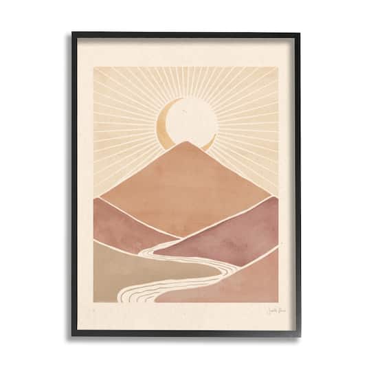 Stupell Industries Boho Desert Crescent Moon Vintage Mountain River Landscape Framed Wall Art